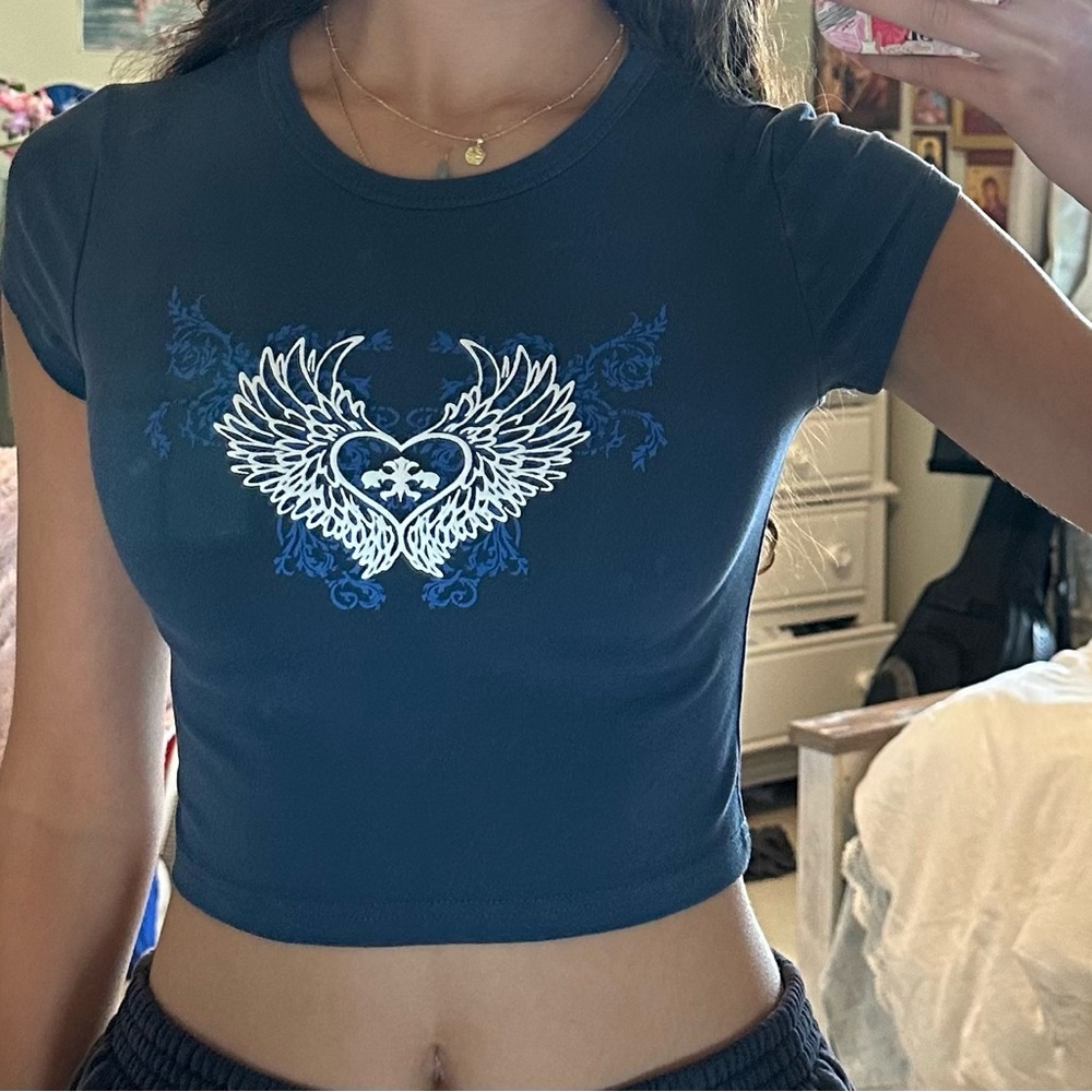 Women's Navy Blue Graphic Crop Top/ Baby Tee